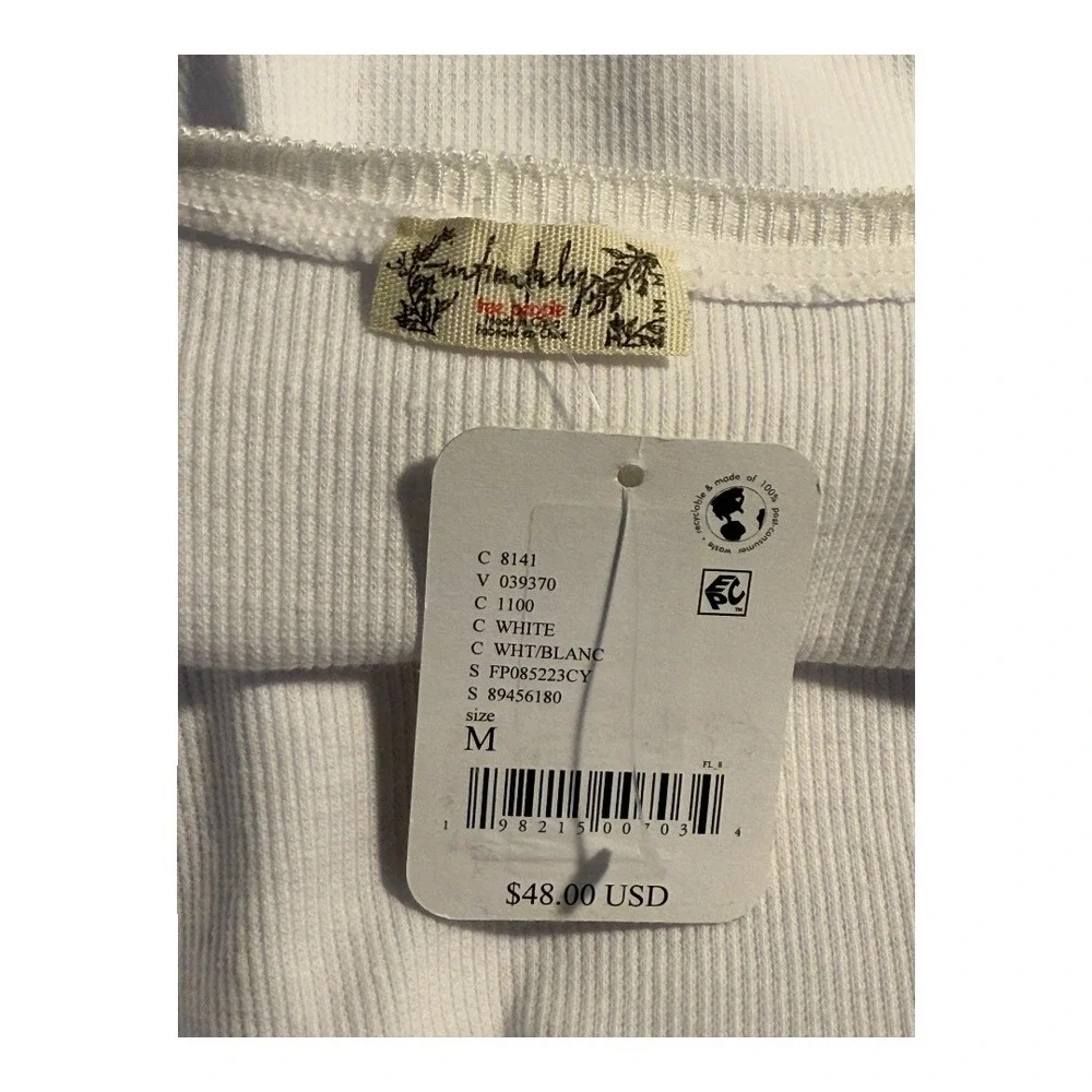 Free People Ribbed Knit Short Sleeve Bodysuit Thong White Medium New With Defect